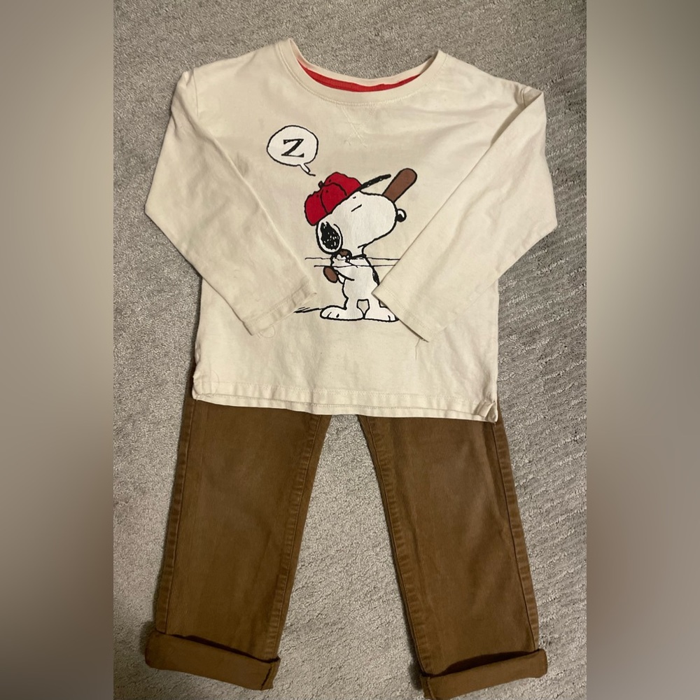 Charlie Brown Snoopy long sleeve tee and cords size 5.